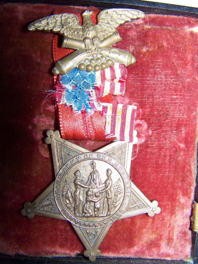 A Civil War Ambrotype Photo circa 1863 of a Union Sergeant sitting in front of a field tent along with his G A R medal. — image 3